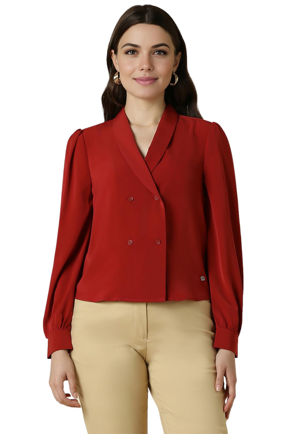 Allen Solly Women's Red Plain Full Sleeve Blouse