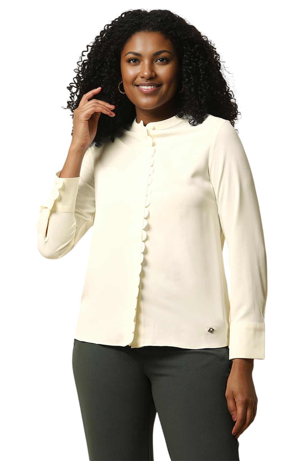 Allen Solly Women's Cream Plain Long Sleeve Formal Shirt
