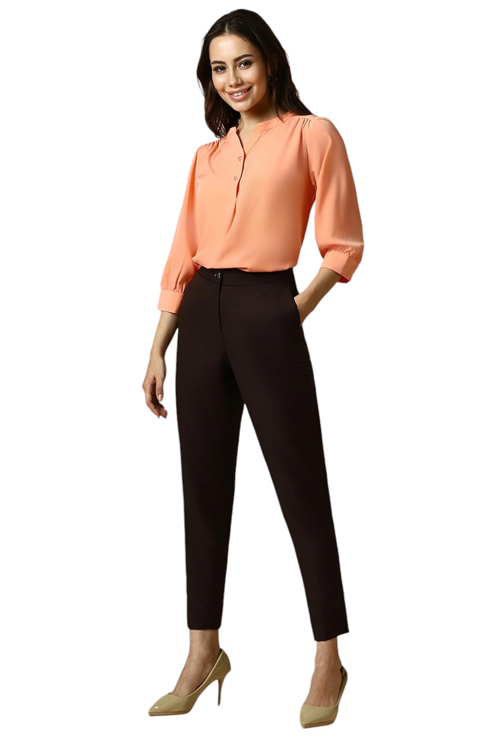 Allen Solly Women's Pink Plain 3/4 Sleeve Formal Shirt Tops