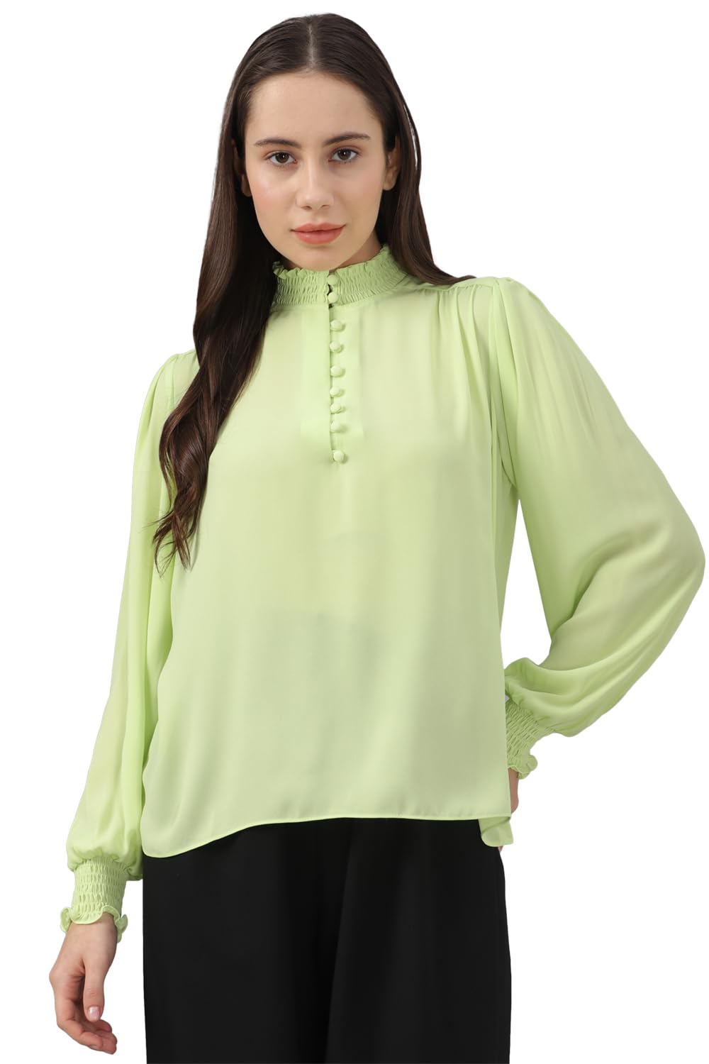 Allen Solly Women's Green Plain Long Sleeve Casual Shirt