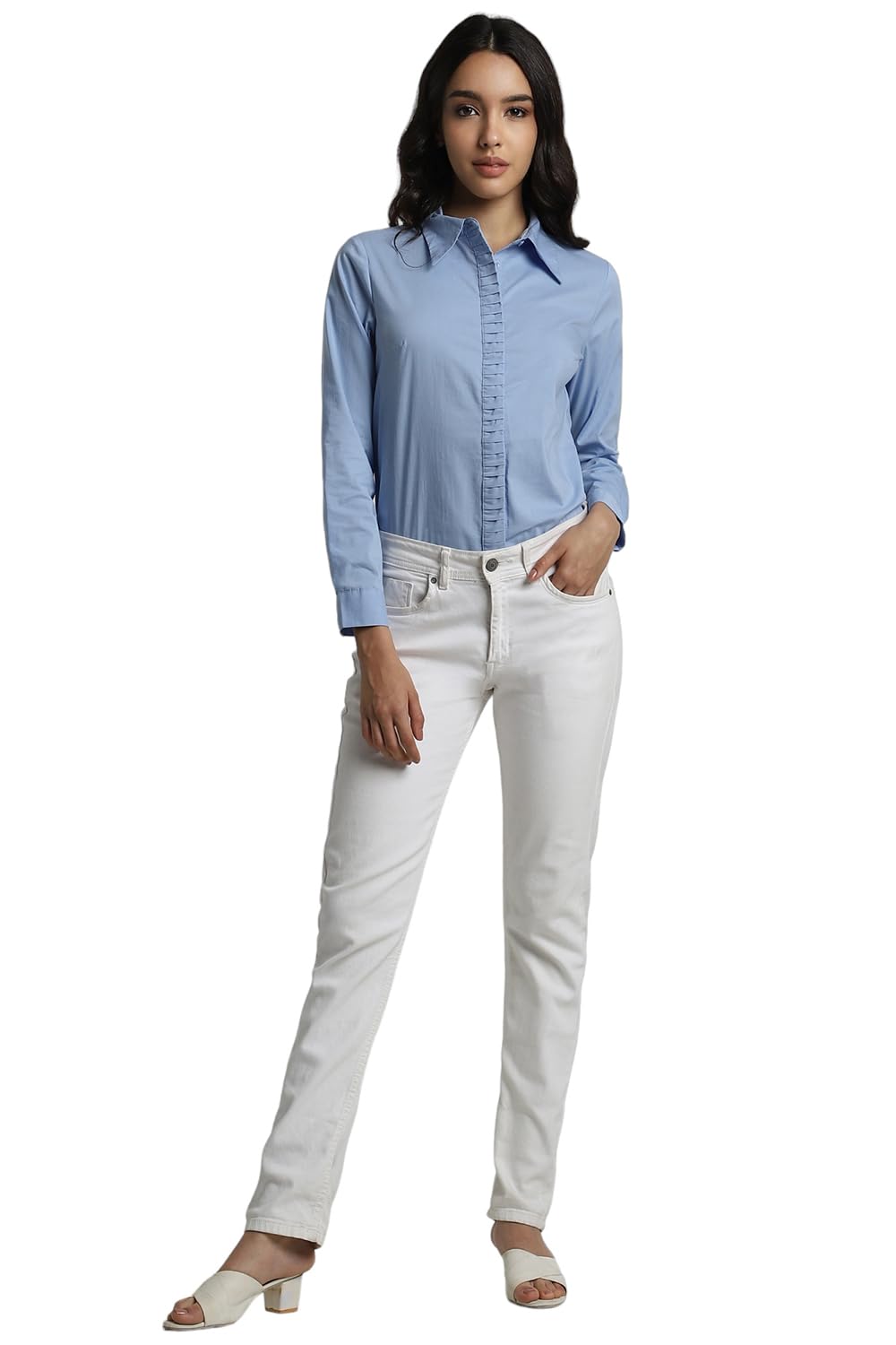 Allen Solly Women's Blue Plain Full Sleeve Formal Shirt