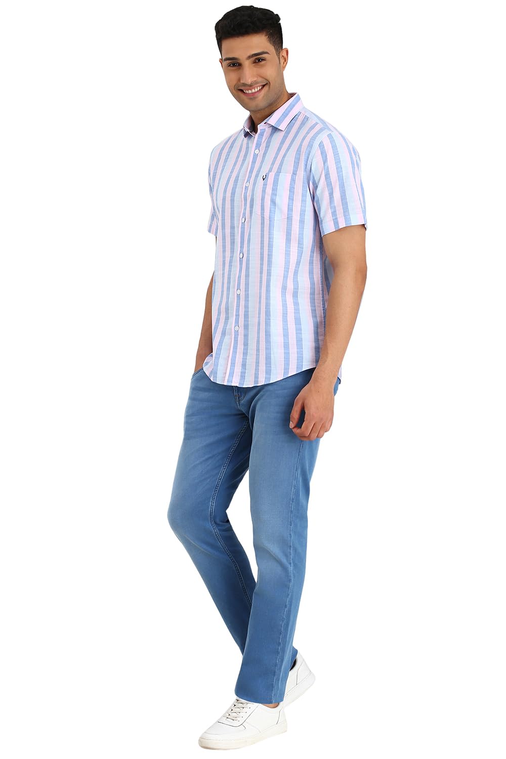 Allen Solly Men Blue Slim Fit Stripe Half Sleeves Casual Shirts