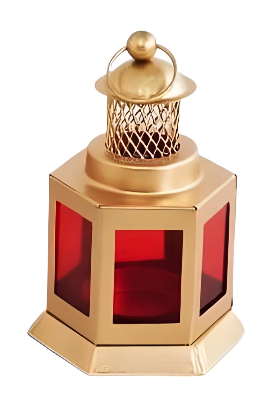 K.N Creation Stylish Moroccan Iron Hanging Lantern Tealight Candle Holder with Colored Glass | Perfect for Home & Office Diwali, Christams Decorations - Golden & Red