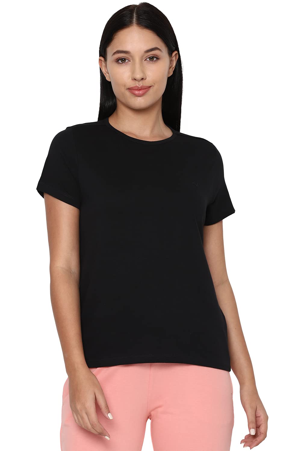 Allen Solly Women's Cotton BLACK Plain Half Sleeve T-Shirt