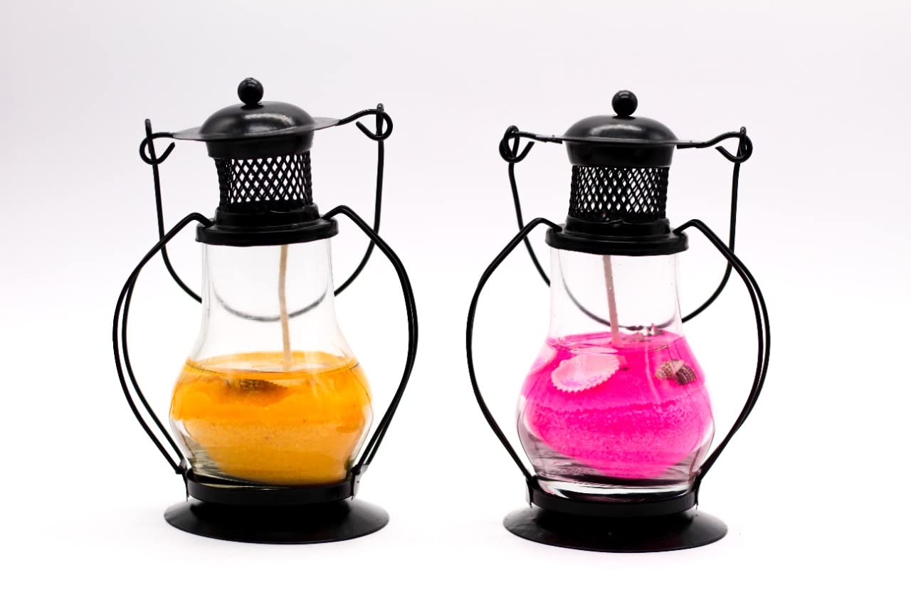 Aura Decor Gel Wax Lantern Hanging Candle | Lalten Gel Filled for Diwali Gift Home Decoration Inside & Outside Use, Multicolor Gel || Home Decor || Anniversary Decoration (7x7x14 CM, Assorted)