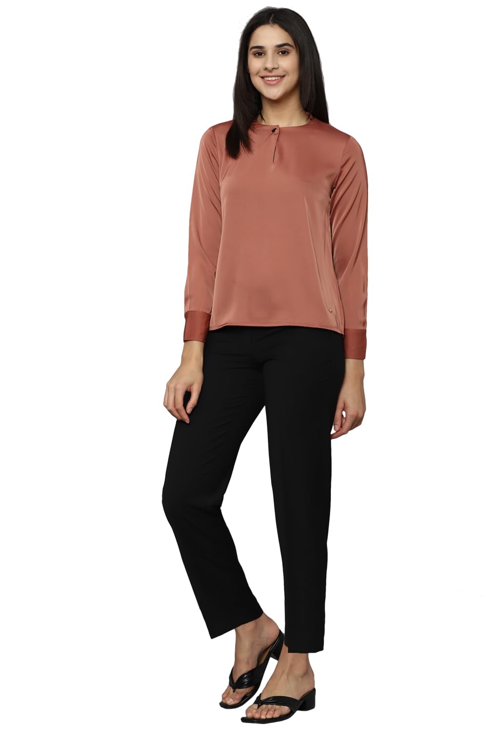 Allen Solly Women's Brown Plain Long Sleeve Casual Shirt