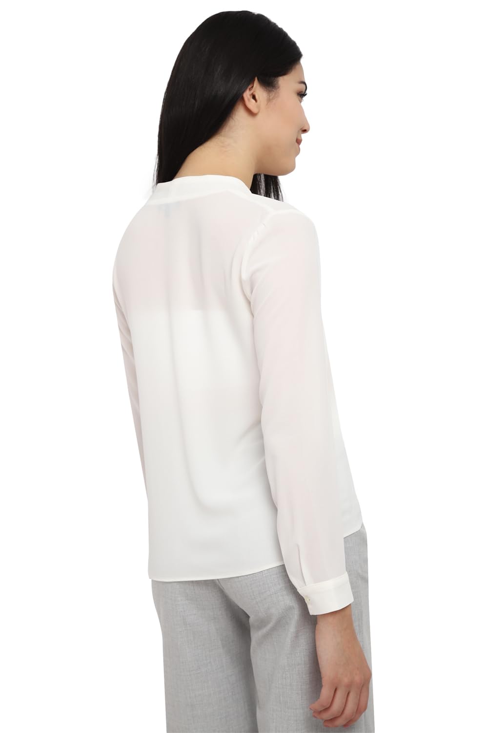 Allen Solly Women's Polyester White Plain Long Sleeve Casual Shirt