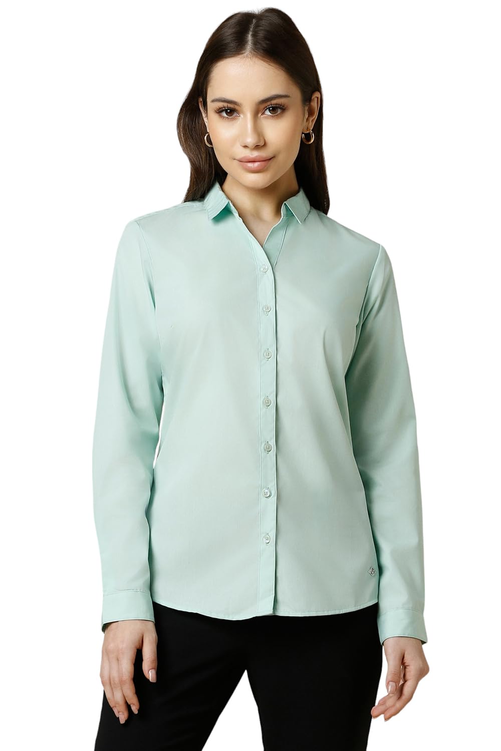 Allen Solly Women's Cotton Light Green Plain Full Sleeve Casual Shirt