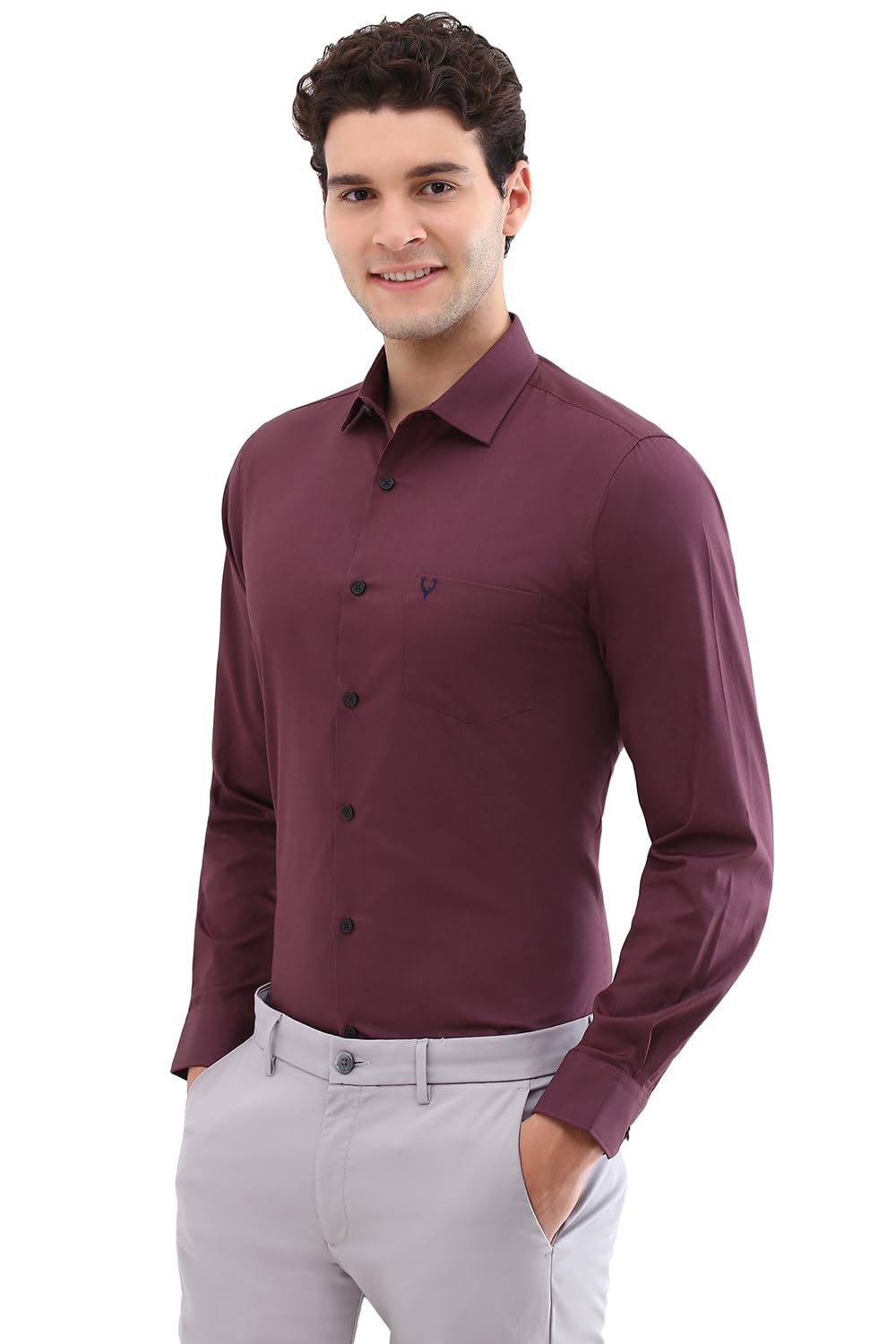 Men Maroon Slim Fit Solid Full Sleeves Formal Shirts