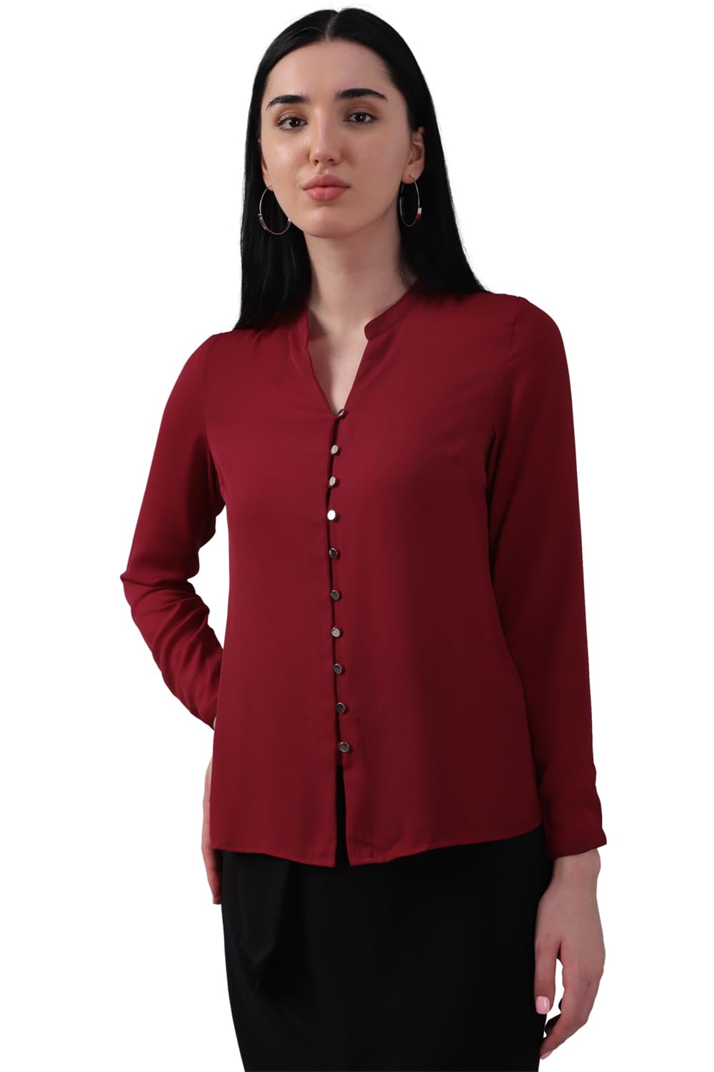 Allen Solly Women's Red Plain Long Sleeve Casual Shirt