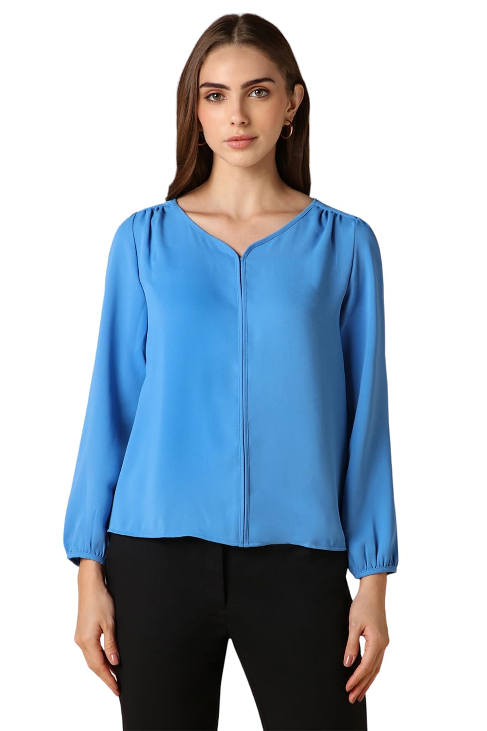 Allen Solly Women's Blue Plain Full Sleeve Formal Shirt