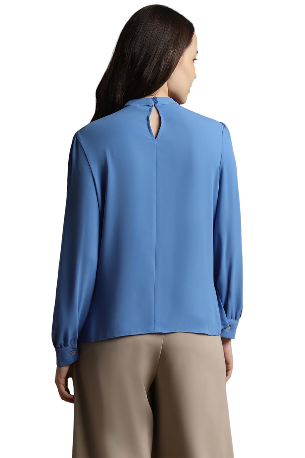 Allen Solly Women's Blue Plain Long Sleeve Blouse