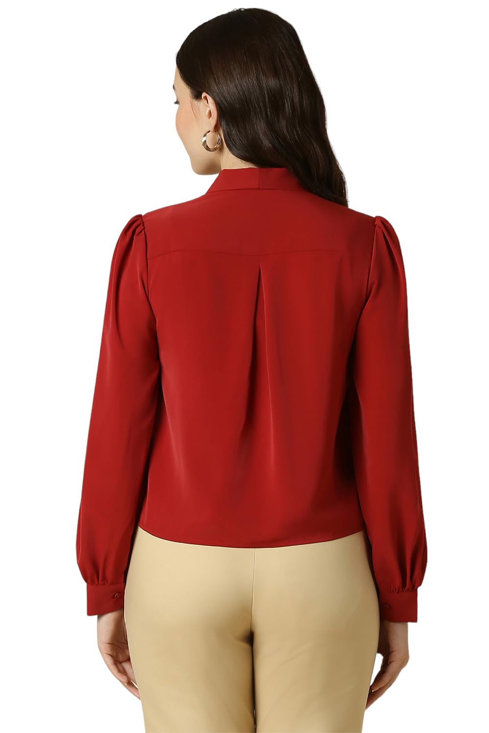 Allen Solly Women's Red Plain Full Sleeve Blouse