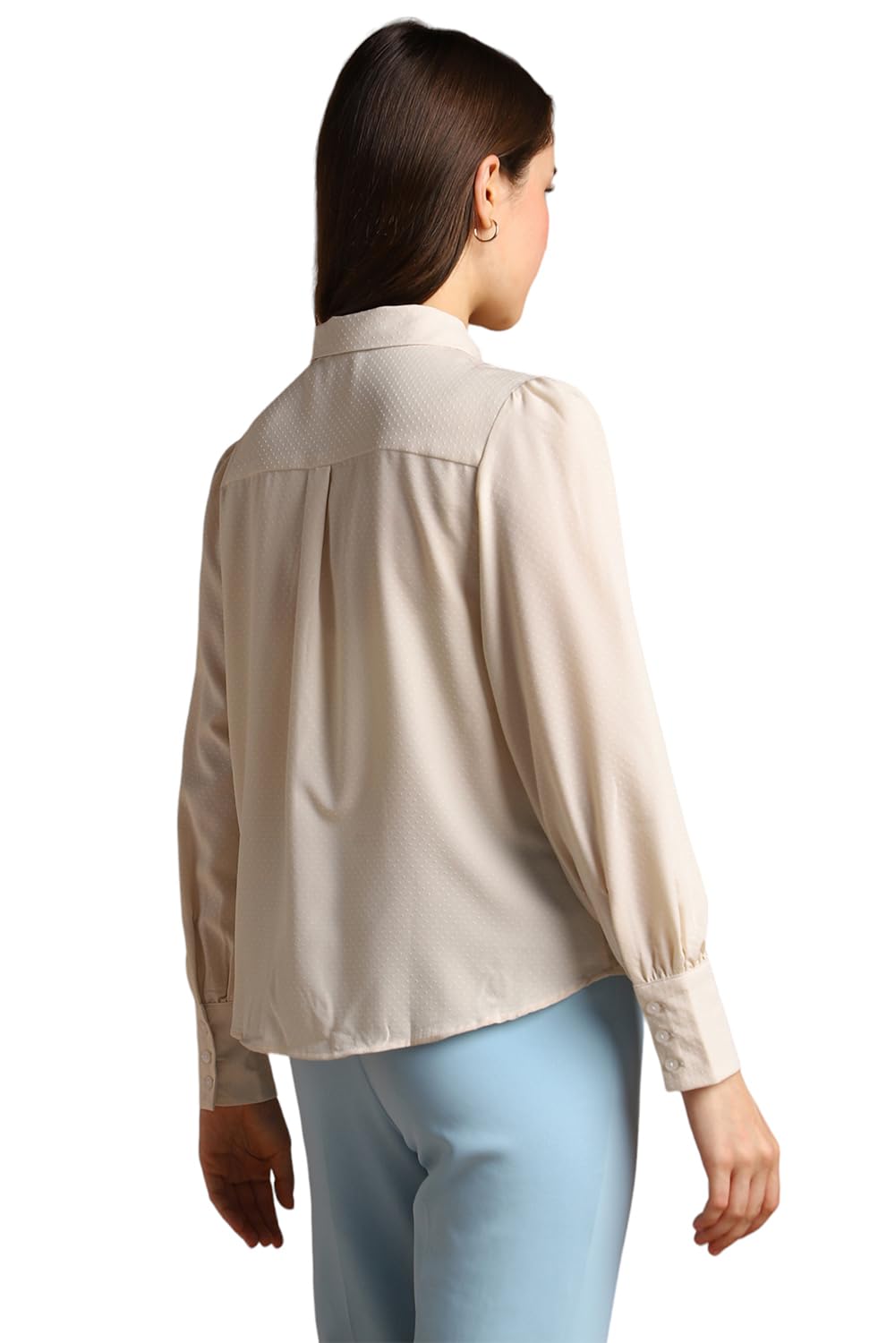 Allen Solly Women's Cream Plain Long Sleeve Formal Shirt