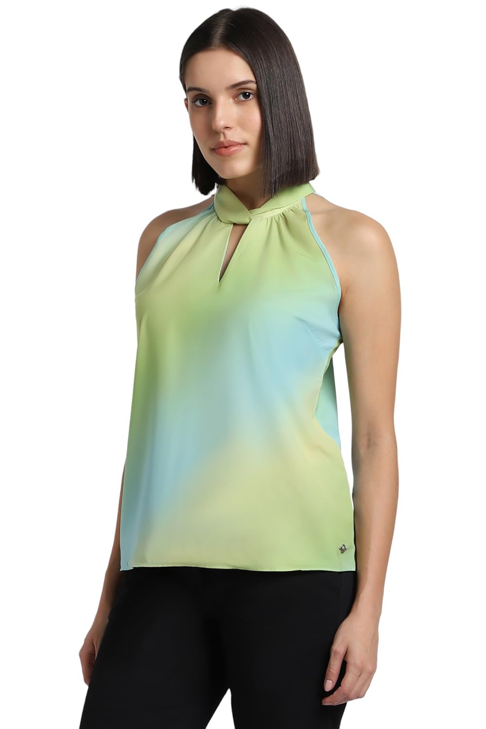 Allen Solly Women's Green Printed Cut Sleeve Casual Shirt