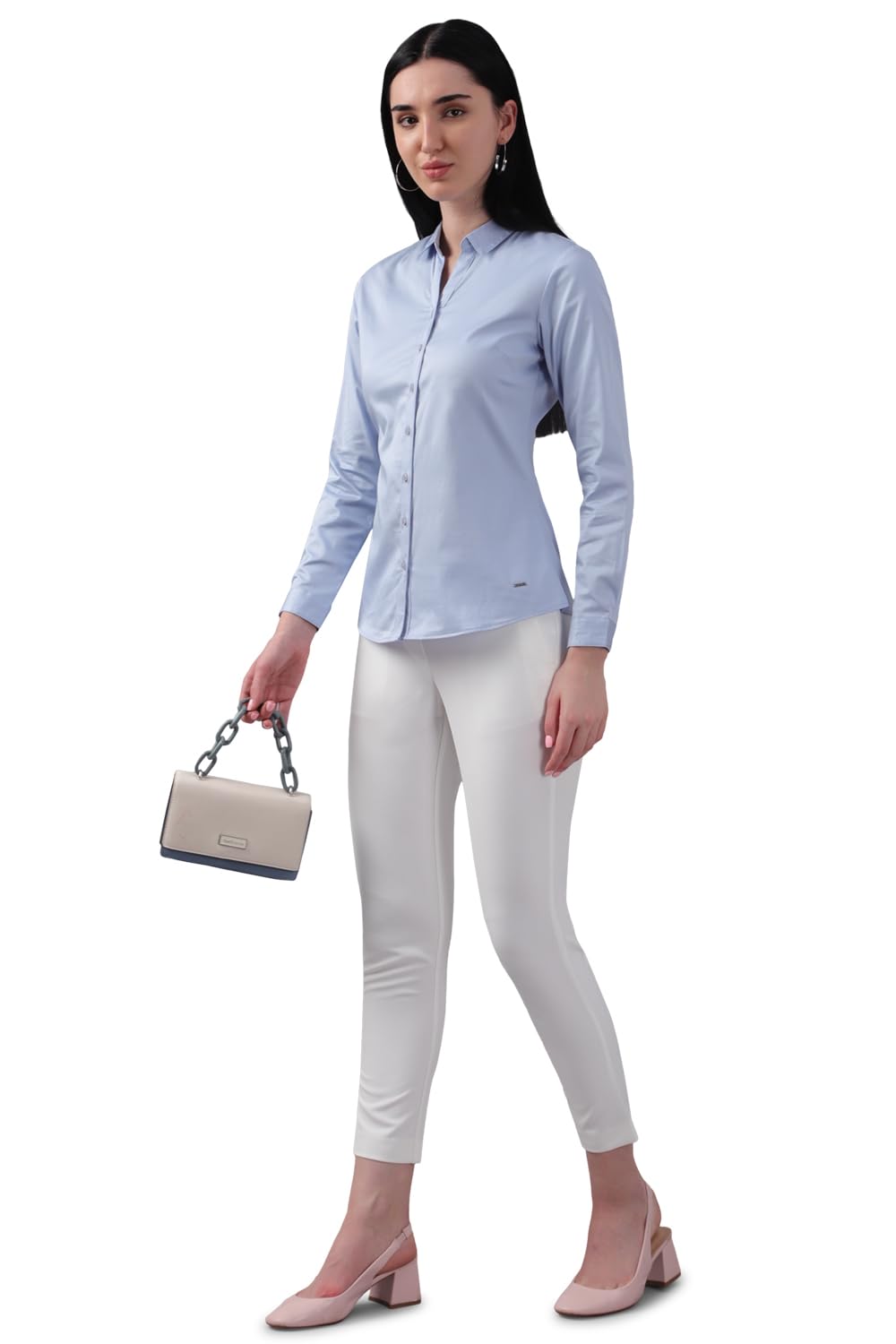 Allen Solly Women's Light Blue Plain Full Sleeve Casual Shirt
