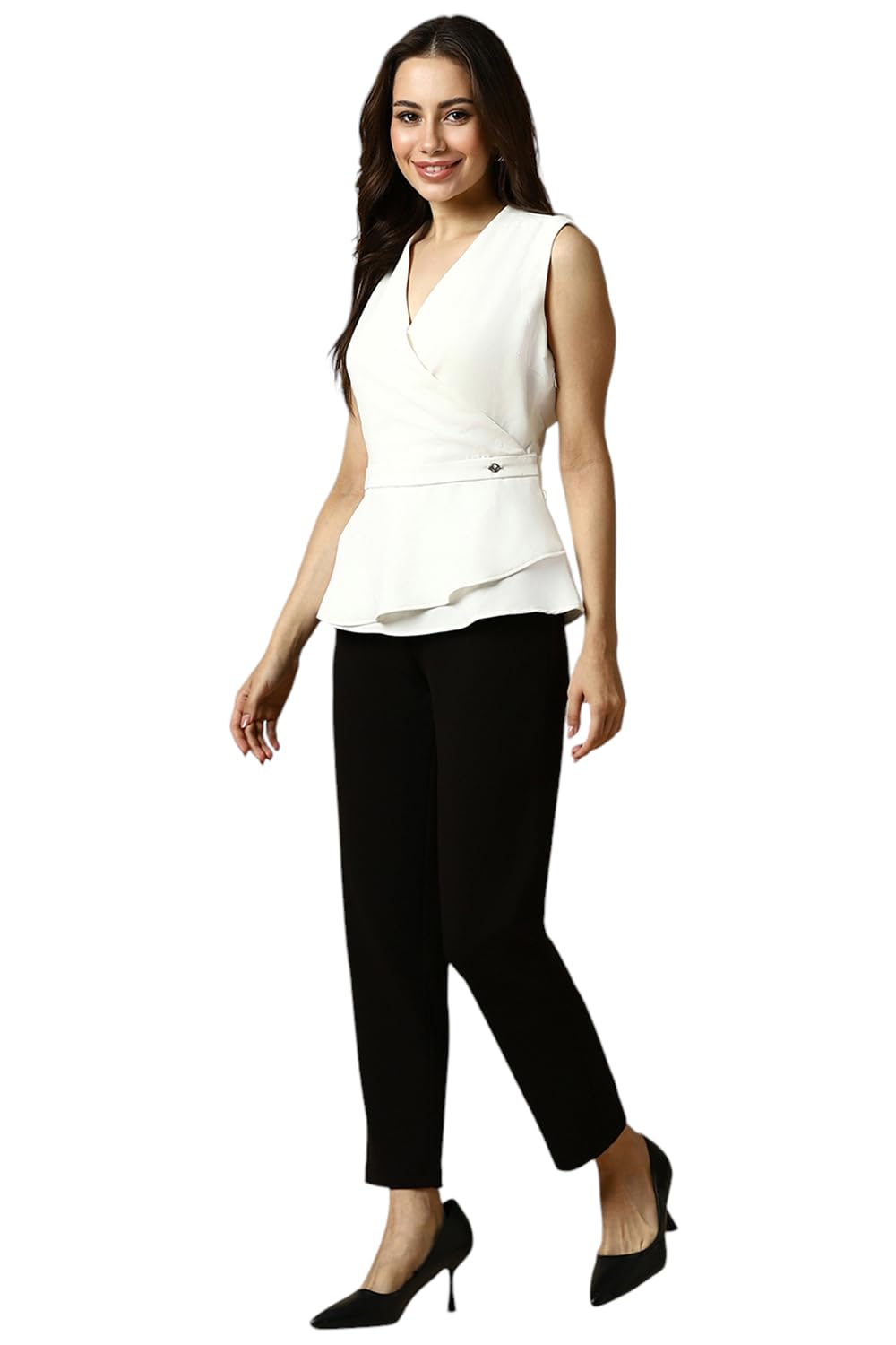 Allen Solly Women's White Plain Cut Sleeve Blouse