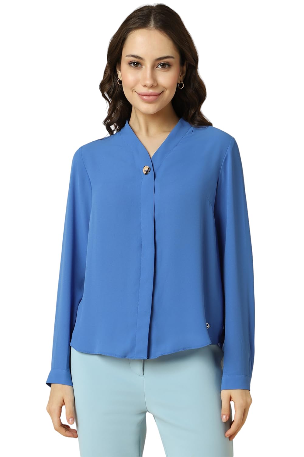 Allen Solly Women's Blue Plain Full Sleeve Formal Shirt
