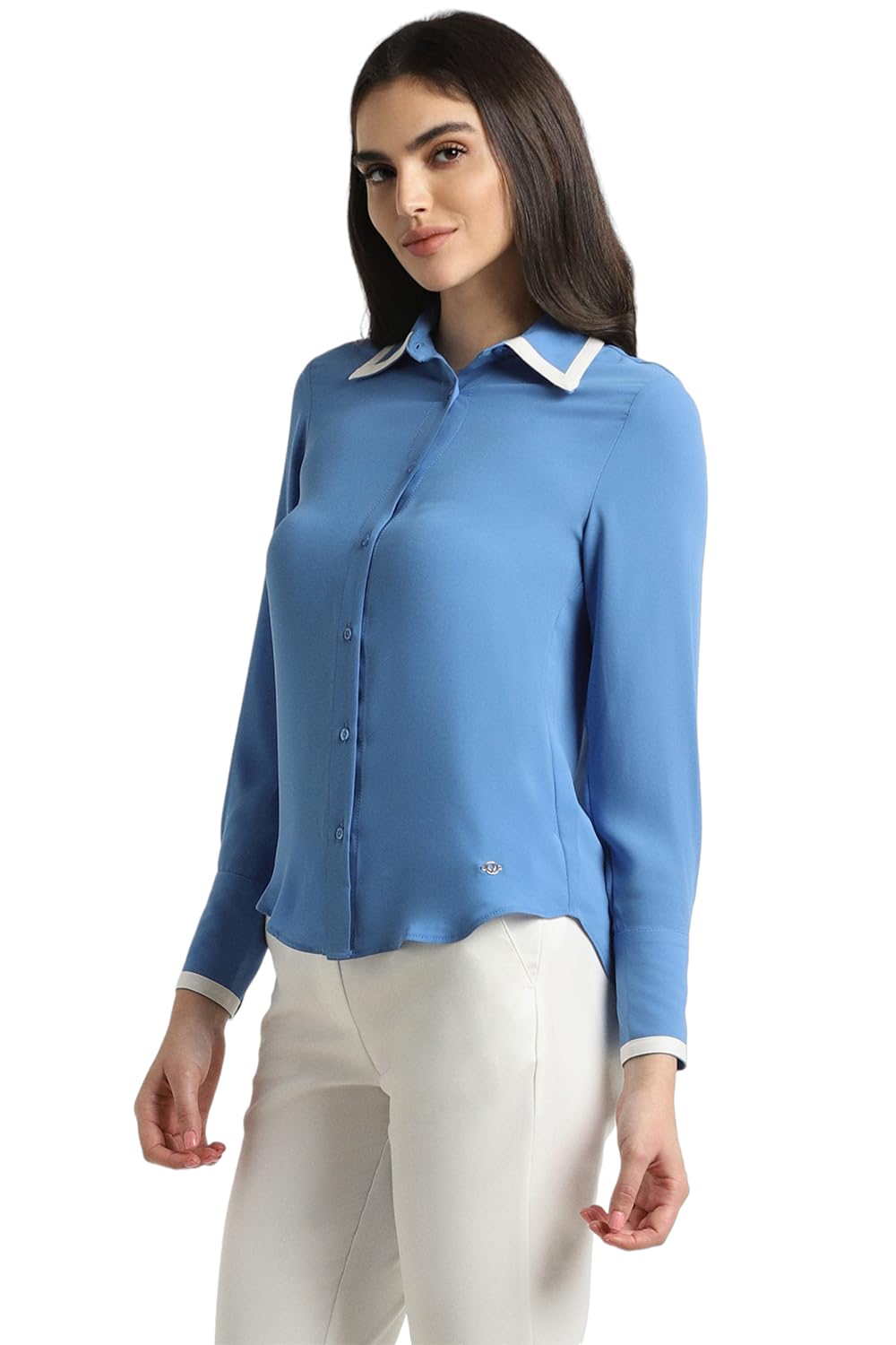 Allen Solly Women's Blue Plain Long Sleeve Casual Shirt
