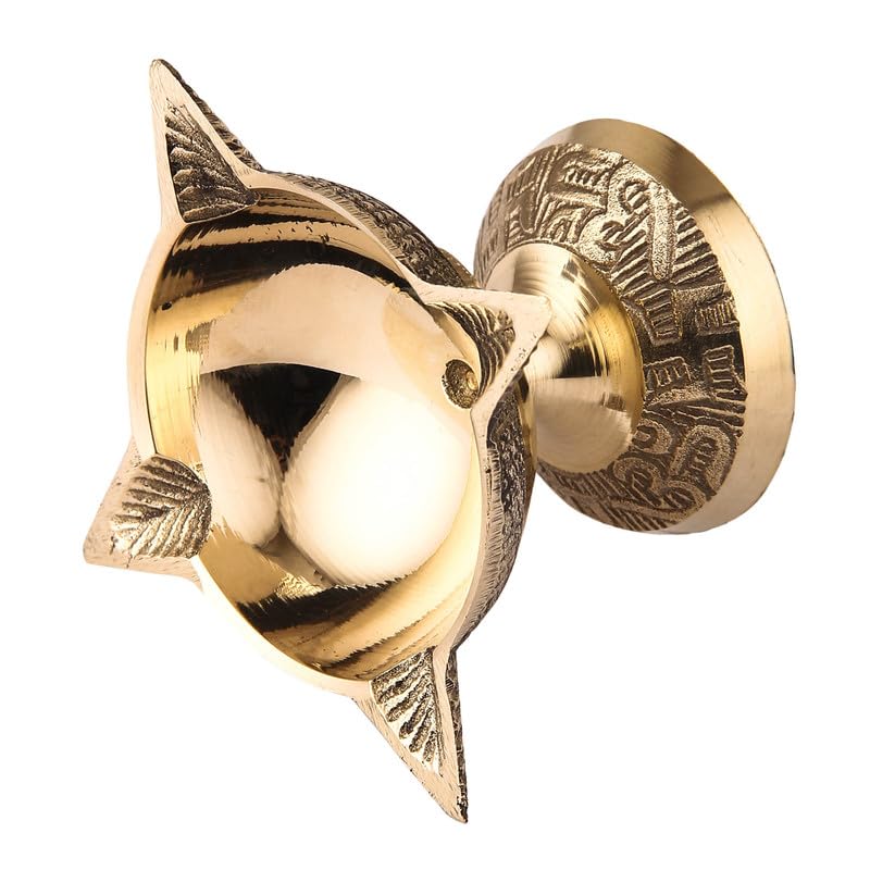 DOKCHAN 4 Face Brass Diya for Pooja, Mandir, Diwali Festival Oil lamp Diya for Daily Pooja/Diwali Pooja Charmukhi Diya for Pooja (Size - 6cm) Pack of - 01