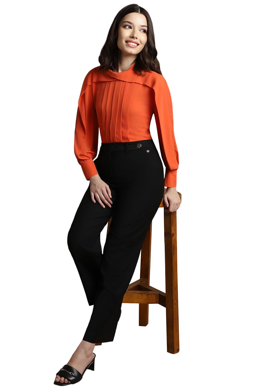 Allen Solly Women's Orange Plain Full Sleeve T-Shirt