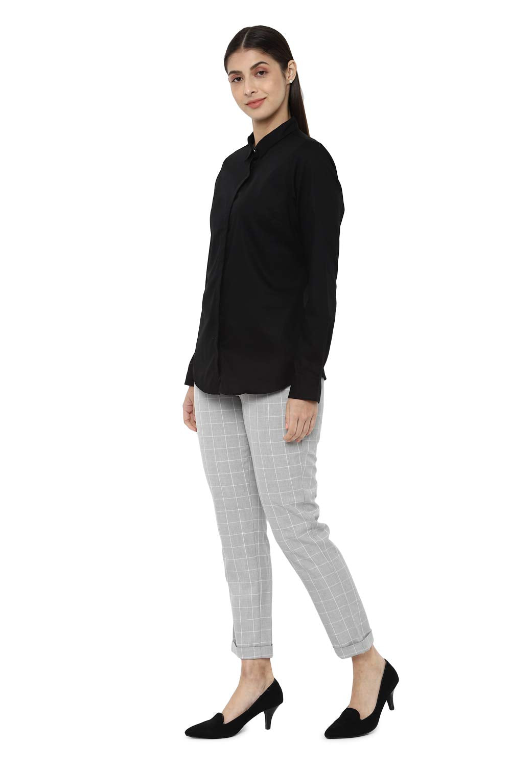 Allen Solly Women's Cotton Black Plain Long Sleeve Casual Shirt