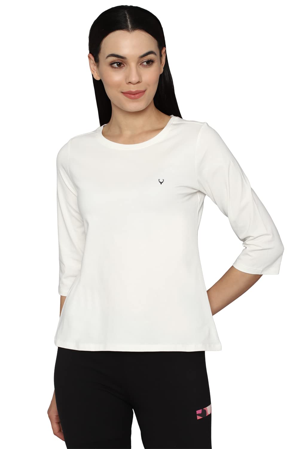 Allen Solly Women's Cotton white Plain 3/4 Sleeve T-Shirt