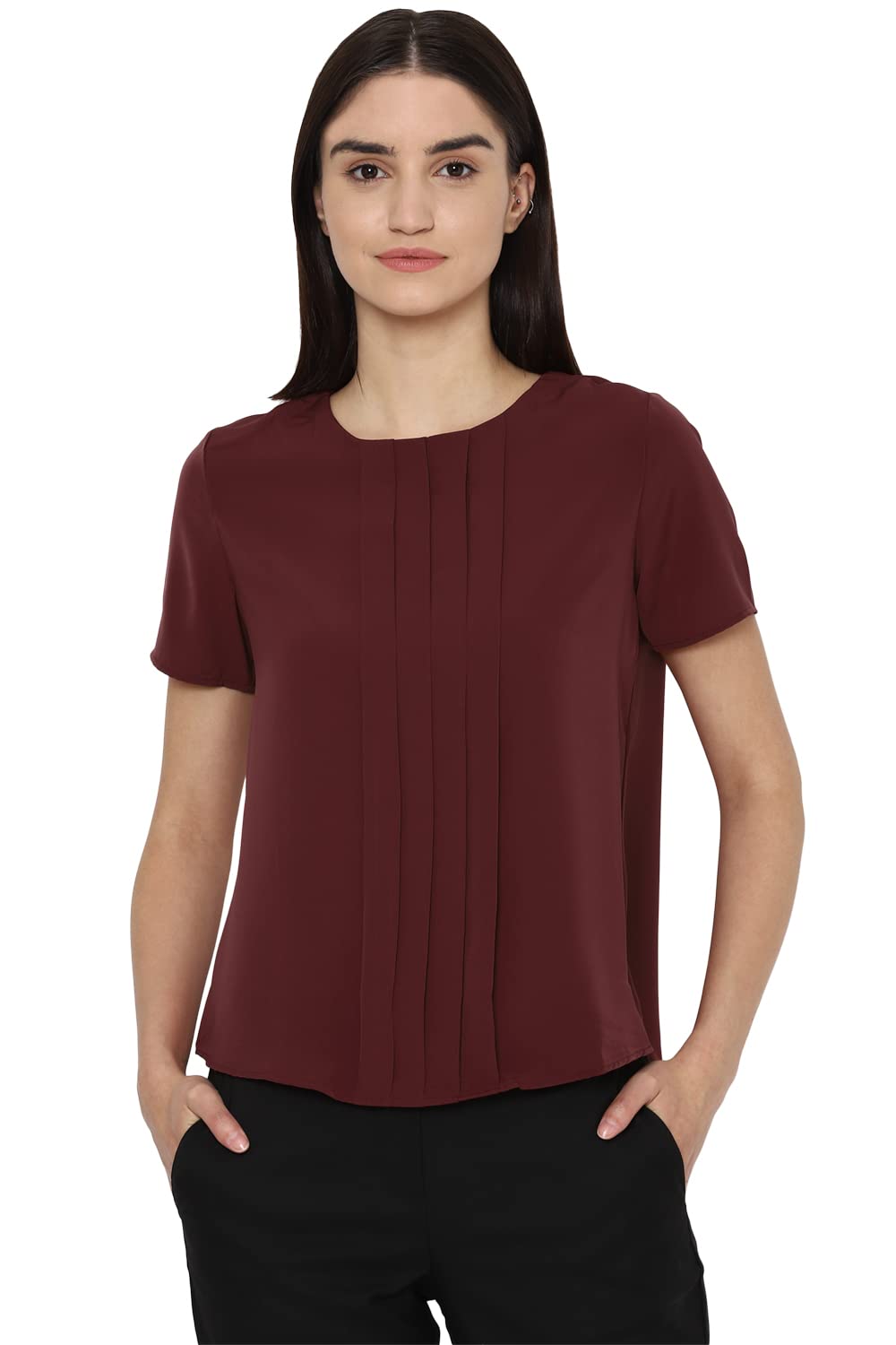 Allen Solly Women's Red Plain Half Sleeve Blouse