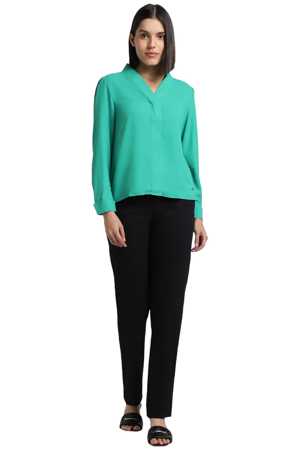 Allen Solly Women's Green Plain Full Sleeve Casual Shirt
