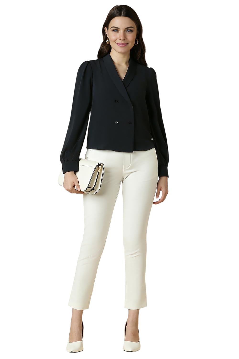 Allen Solly Women's Black Plain Full Sleeve Blouse