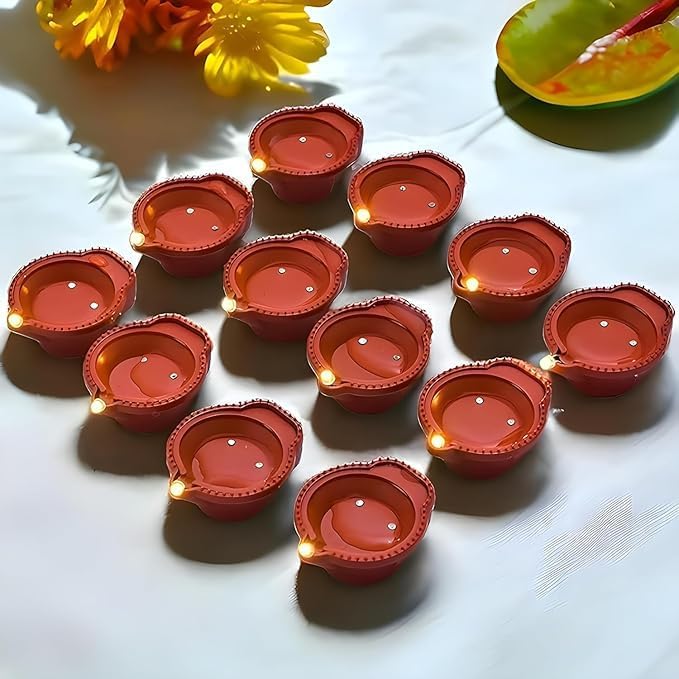 LUXELOOM Water Sensor Electric LED Diyas Plastic Flameless & Smokeless LED Diwali Light Diya Warm Tea Ligth Candles for All Festivals,Christmas,Home Decorators Led Diwali Diya (Pack of 30)