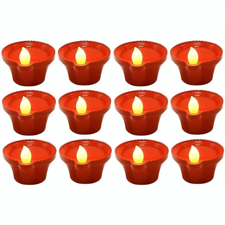 GO WELL Water Sensor Diya for Home Decoration - 12 Pcs Electric Flameless & Smokeless LED Diya Lights, Candle for Home Decor, Diwali Festivals Decoration,Christmas,New Year, Festive