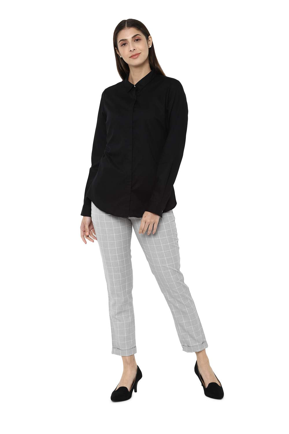 Allen Solly Women's Cotton Black Plain Long Sleeve Casual Shirt