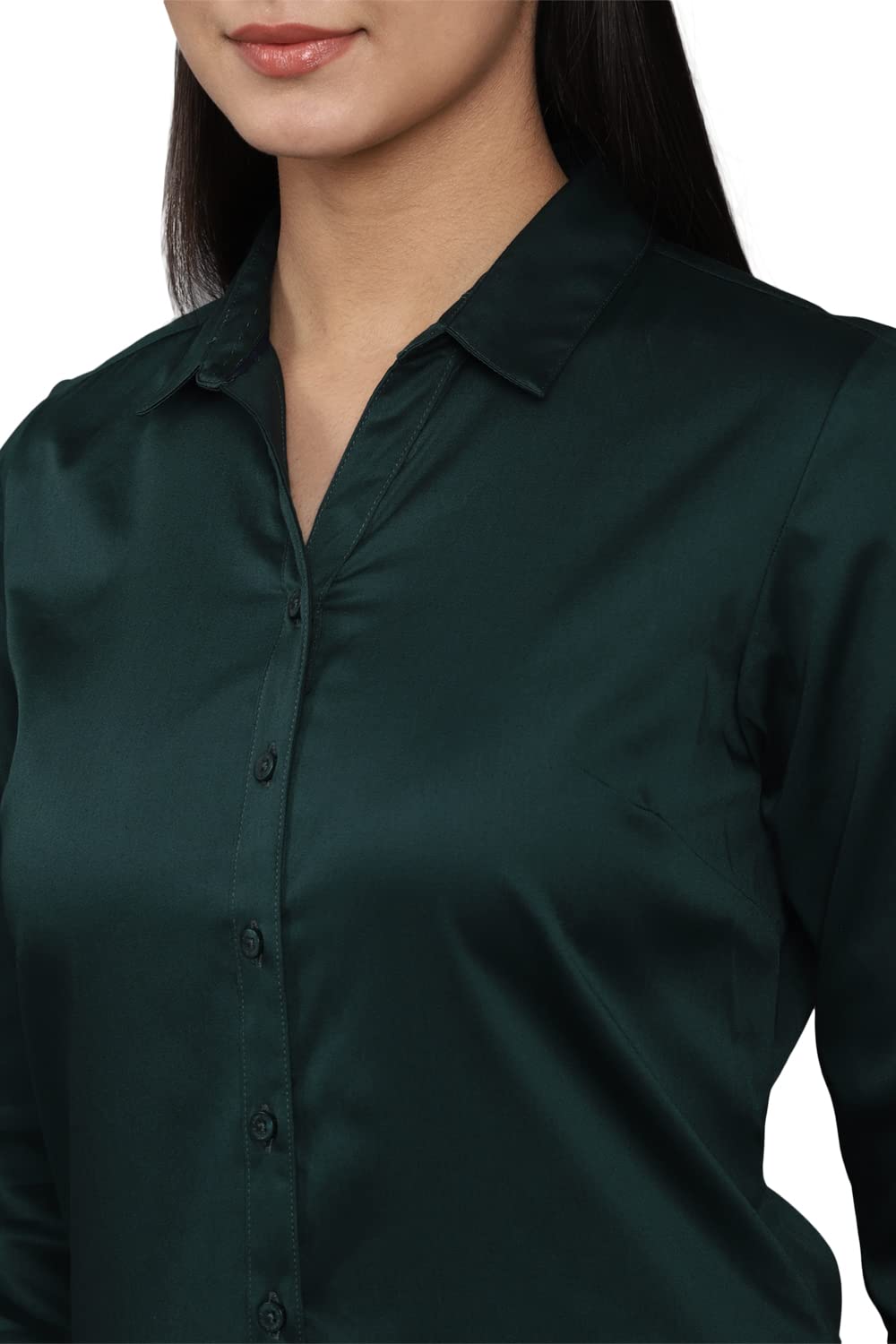 Allen Solly Women's Green Plain Full Sleeve Casual Shirt