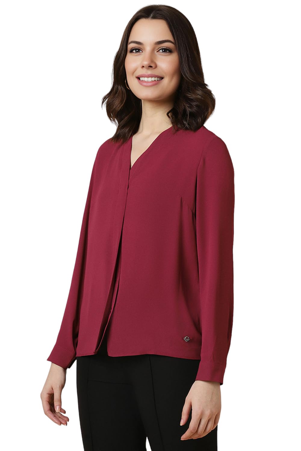 Allen Solly Women's Polyester Red Plain Long Sleeve Casual Shirt
