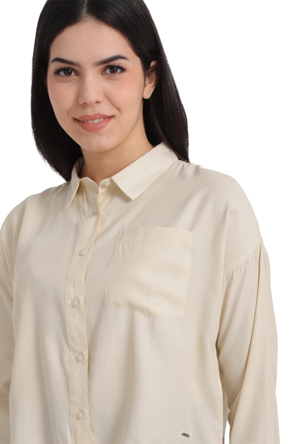 Allen Solly Women's Cream Plain Long Sleeve Formal Shirt