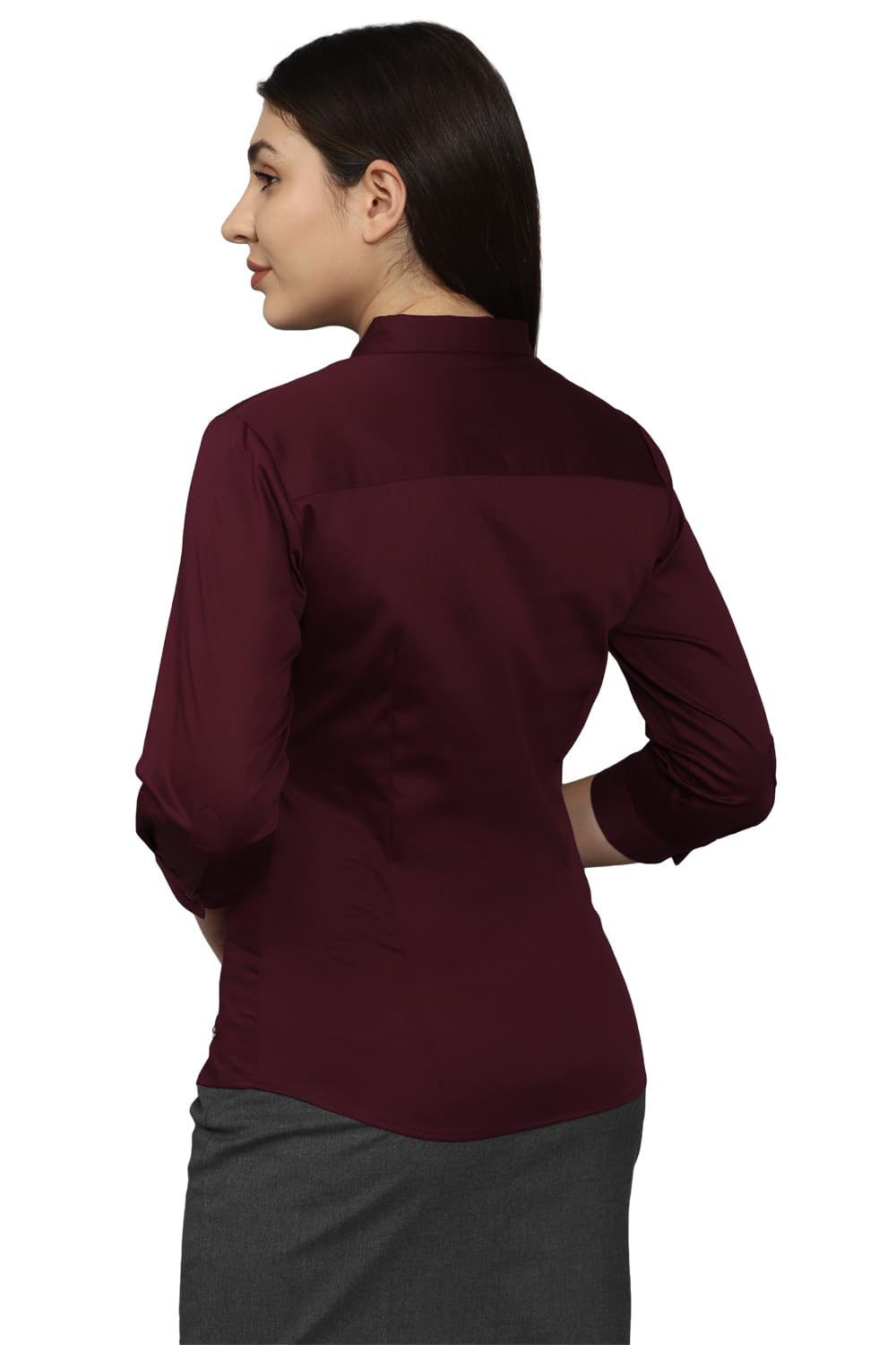 Allen Solly Women's Maroon Plain Full Sleeve Formal Shirt