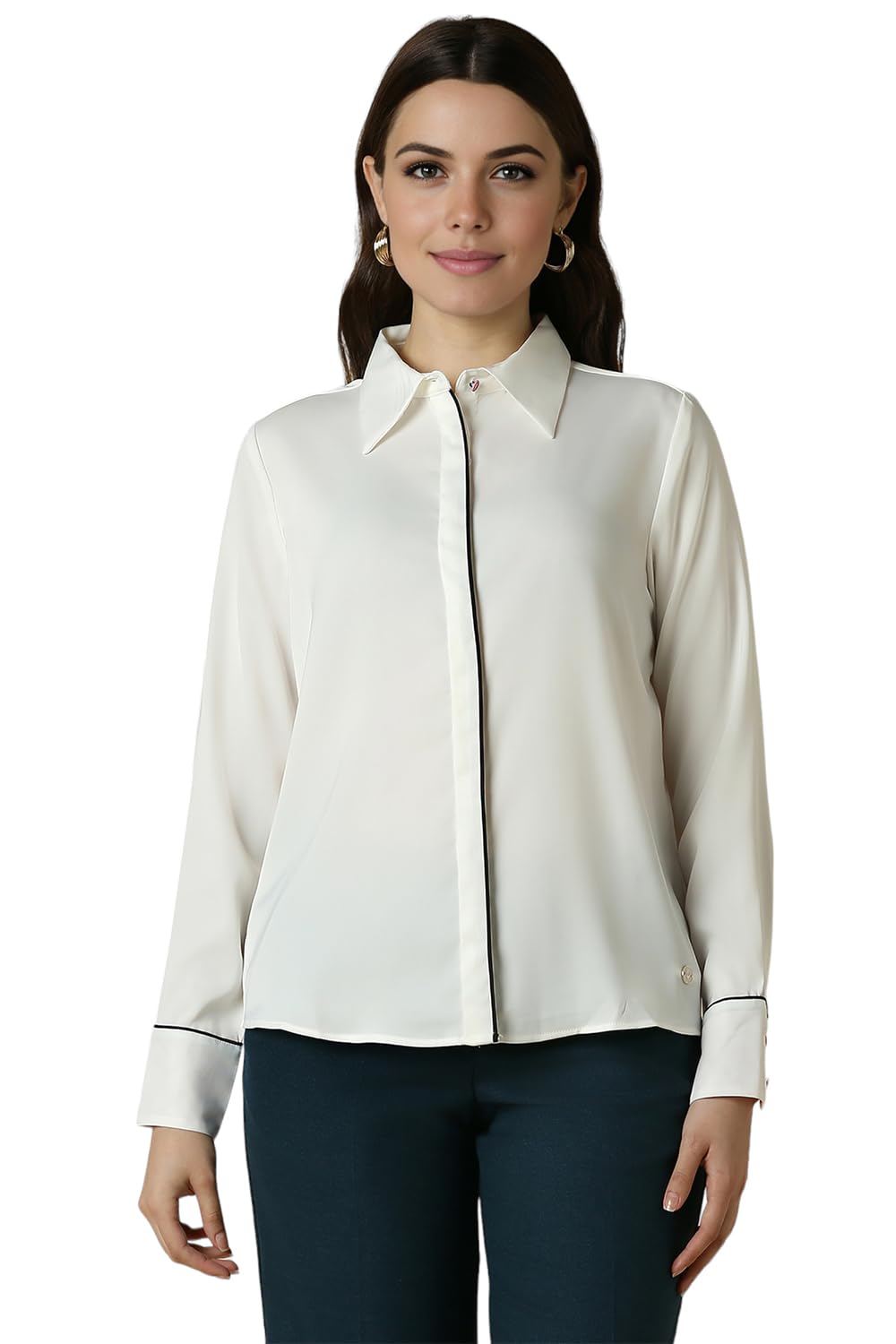 Allen Solly Women's White Plain Long Sleeve Formal Shirt