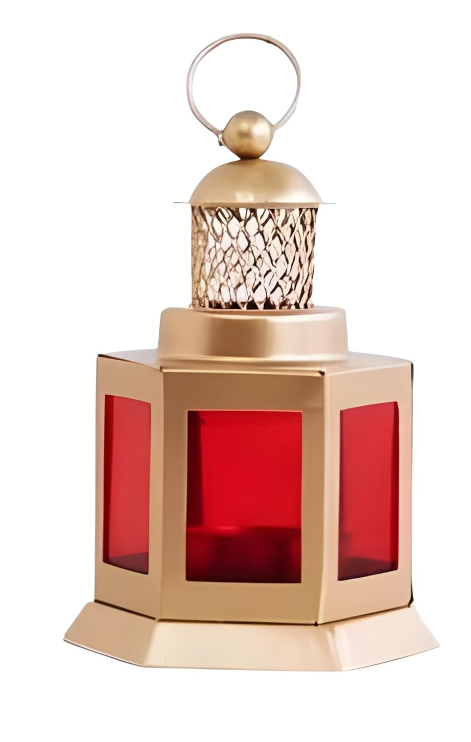 K.N Creation Stylish Moroccan Iron Hanging Lantern Tealight Candle Holder with Colored Glass | Perfect for Home & Office Diwali, Christams Decorations - Golden & Red