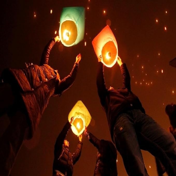 JAICRAFTPUR Sky LanternsCandle Hot Air Balloon for Diwali/Marriage/Christmas/New Year/All Festival Multicolor (Pack of 10)