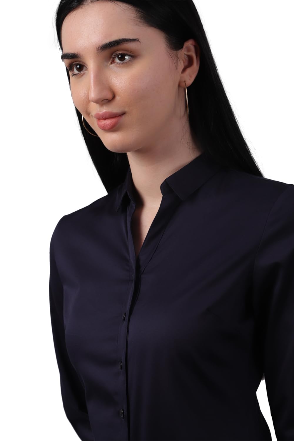 Allen Solly Women's Dark Blue Plain 3/4 Sleeve Casual Shirt
