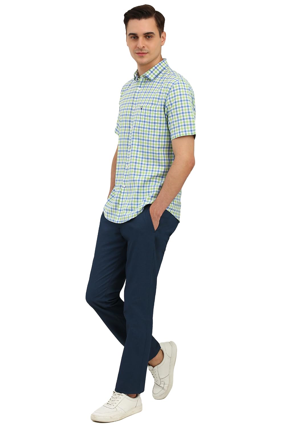 Allen Solly Men Green Slim Fit Check Half Sleeves Casual Shirts