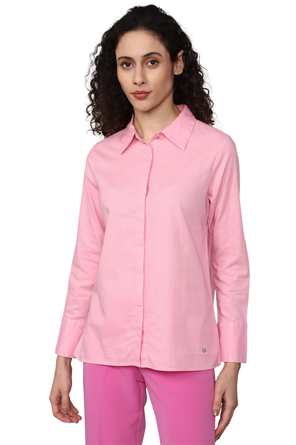 Allen Solly Women's Pink Plain Full Sleeve Casual Shirt
