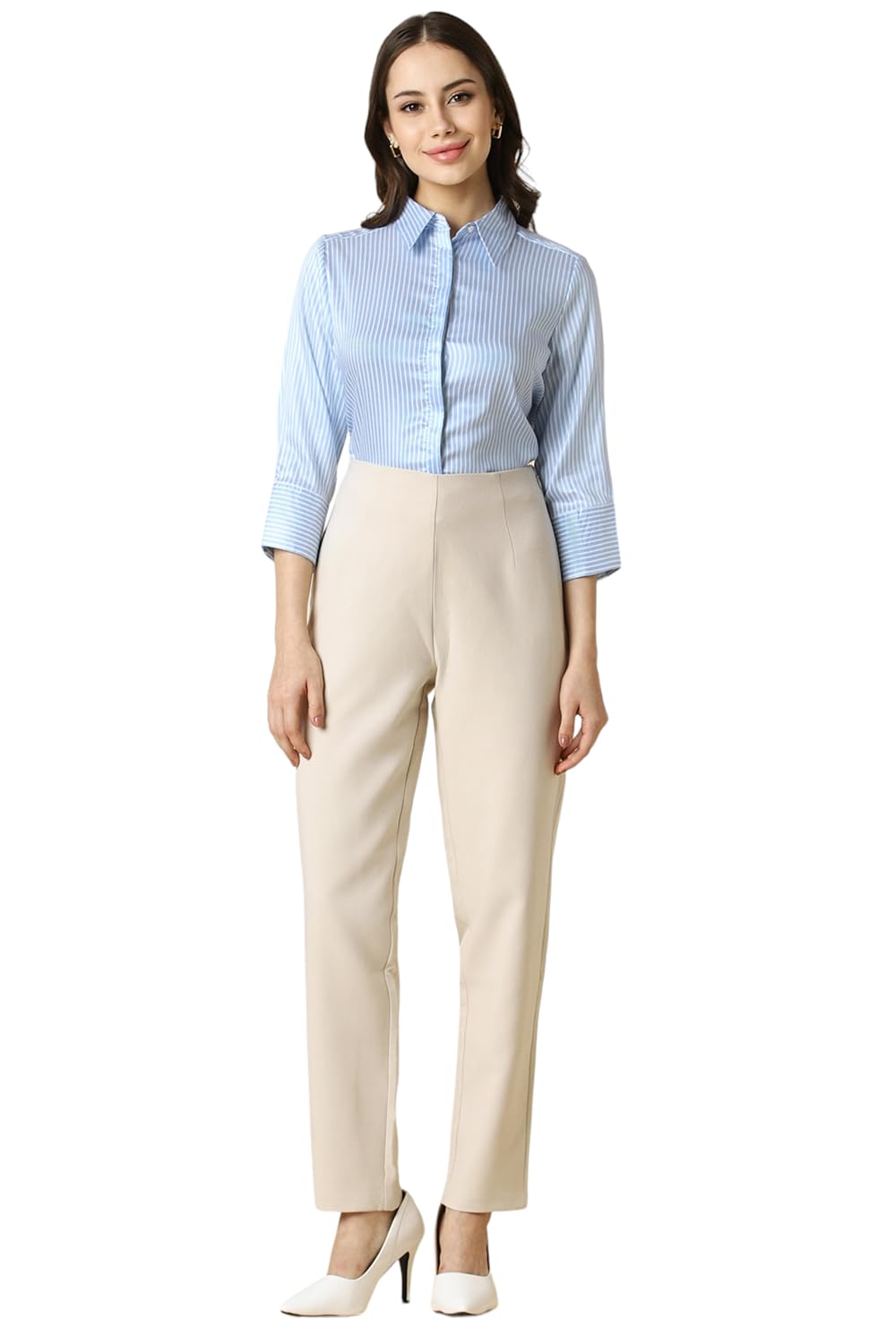 Allen Solly Women's Blue Striped Short Sleeve Casual Shirt