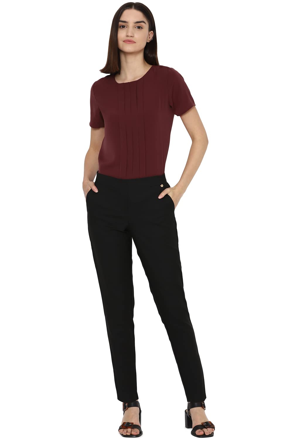 Allen Solly Women's Red Plain Half Sleeve Blouse