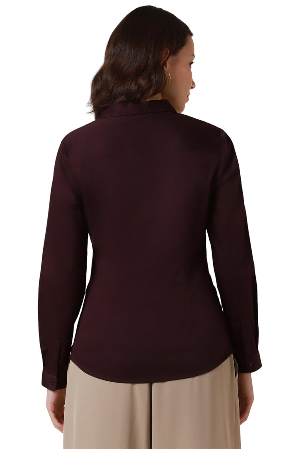 Allen Solly Women's Cotton Maroon Plain Long Sleeve Casual Shirt