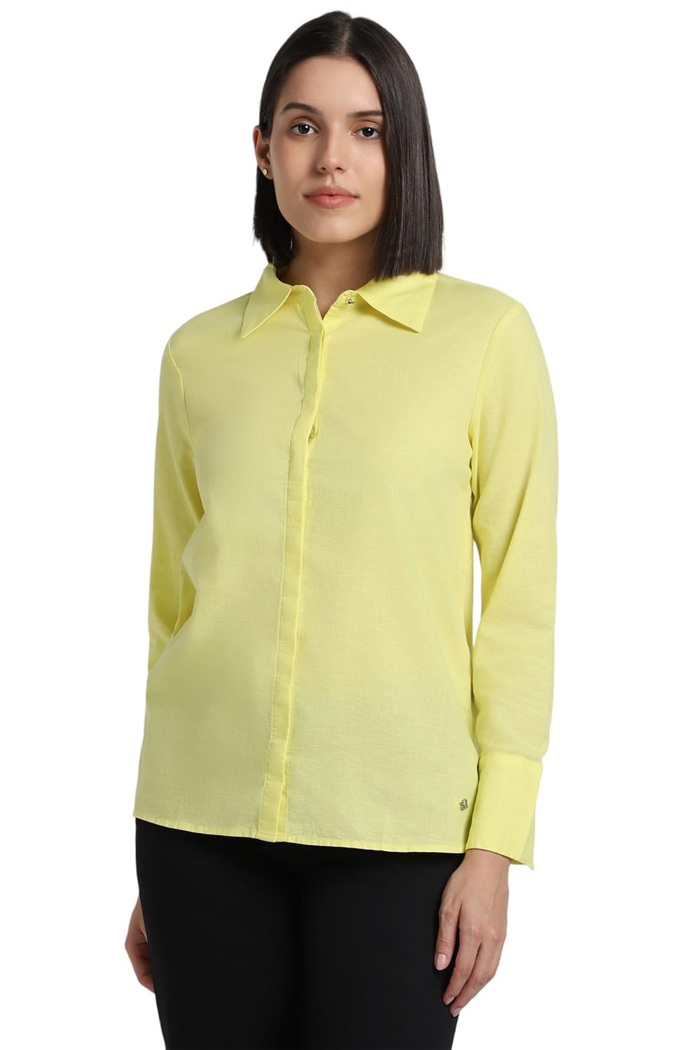 Allen Solly Women's Yellow Plain Long Sleeve Casual Shirt