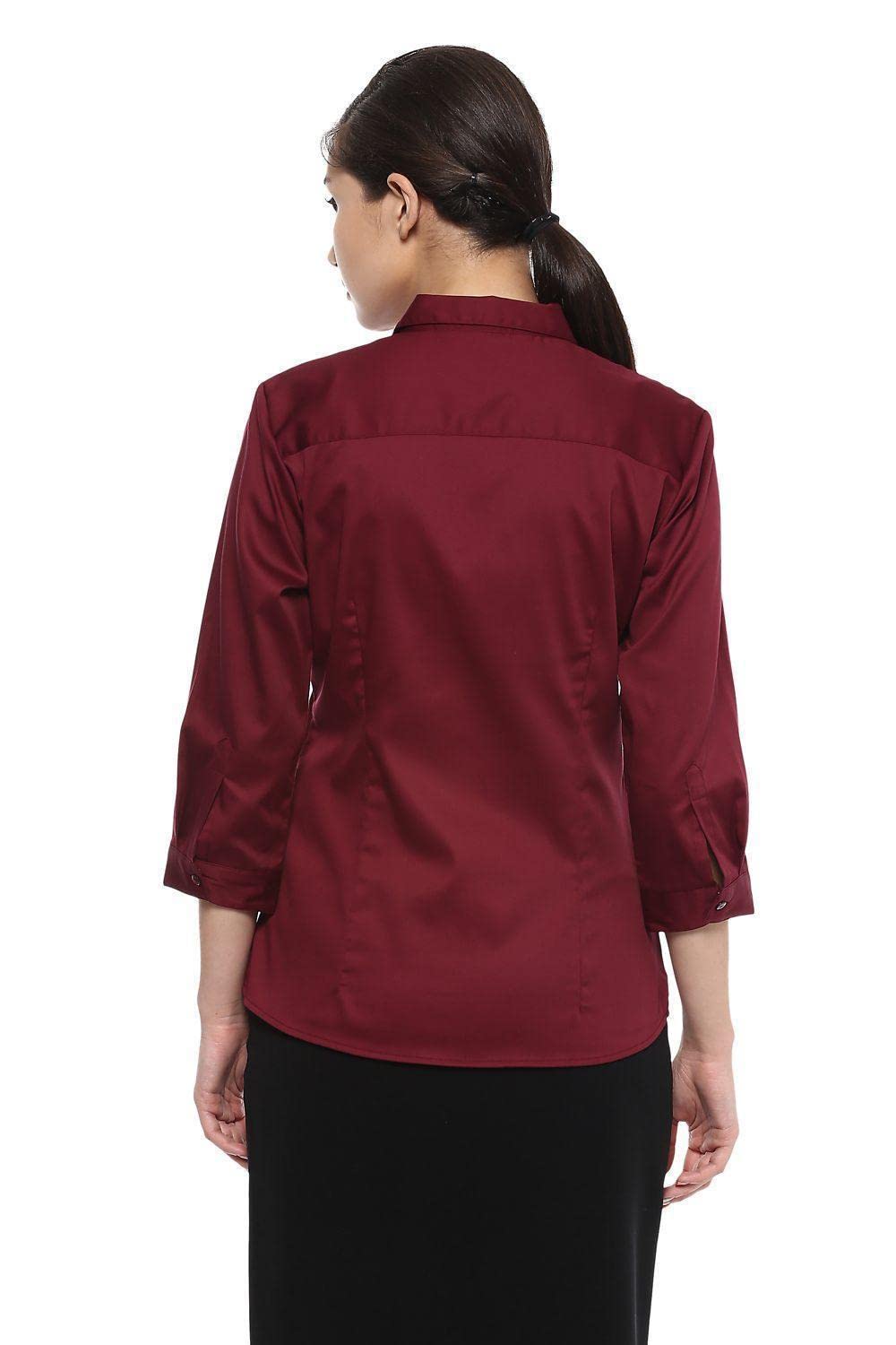 Allen Solly Women's Cotton Maroon Plain Short Sleeve Casual Shirt