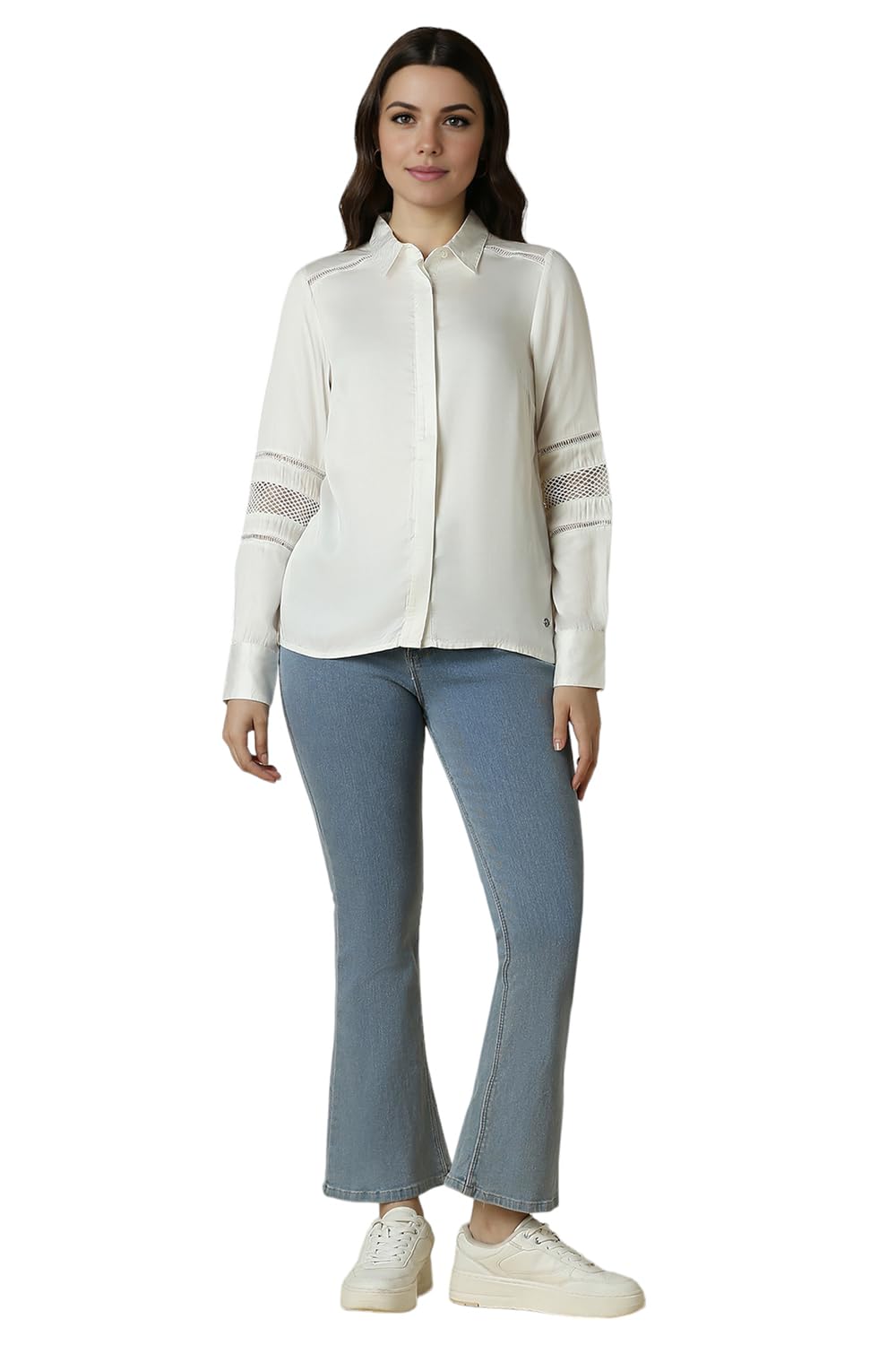 Allen Solly Women's White Plain Long Sleeve Casual Shirt