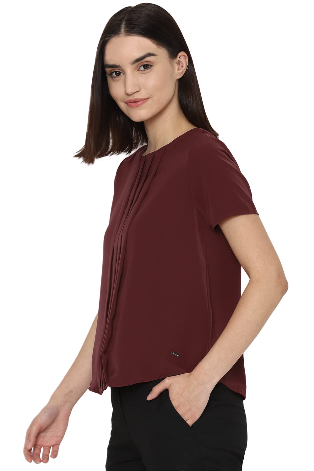 Allen Solly Women's Red Plain Half Sleeve Blouse